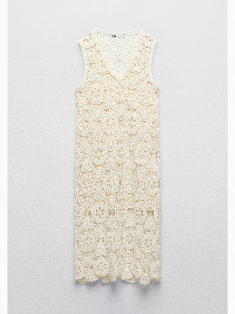 Zara Cream Crochet Midi Dress